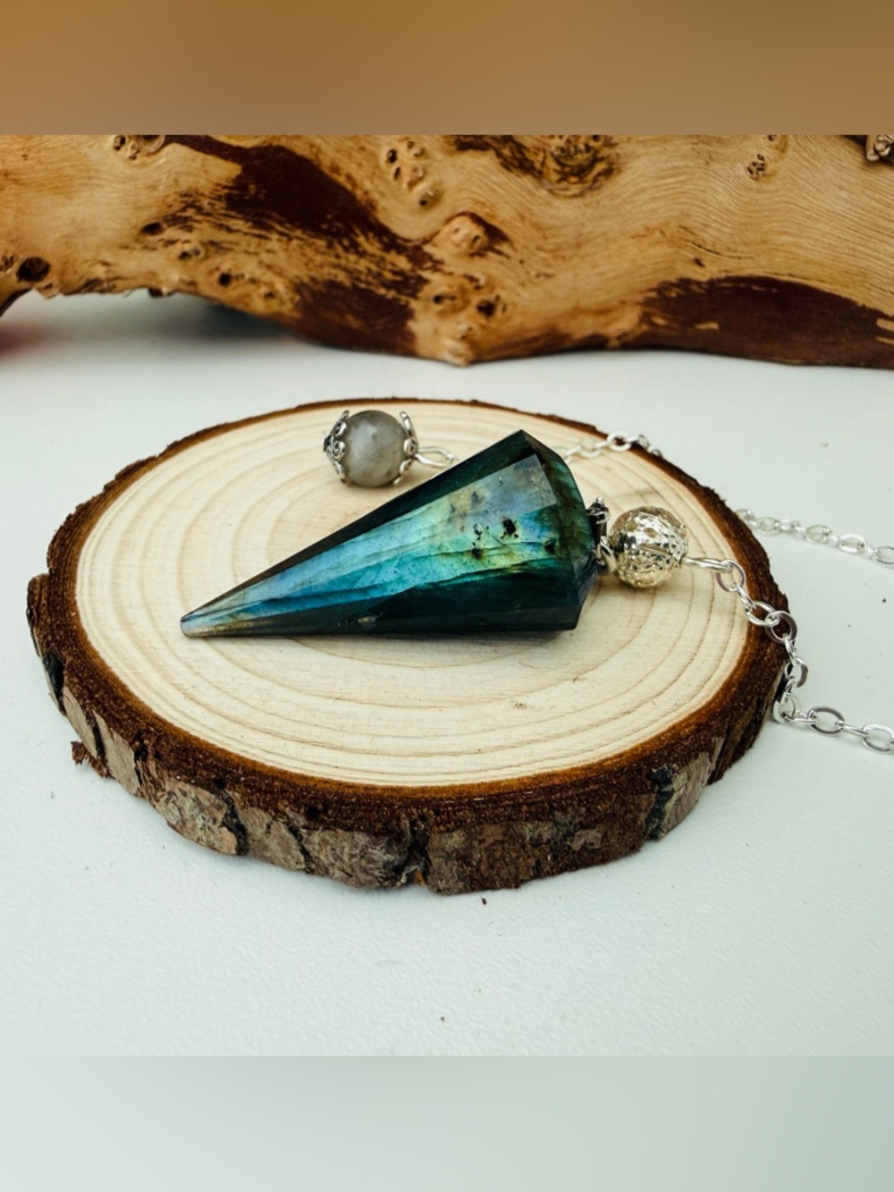 Labradorite Vogel-Style Crystal Pendulum for Dowsing Divination Energy Healing